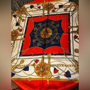 Berkshire Square Equestrian Vintage 60s Scarf Buckles Chains Medallion Print.